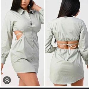 Shero Open Back Long Sleeve Button Up Green Shirt Dress Size Small NEW